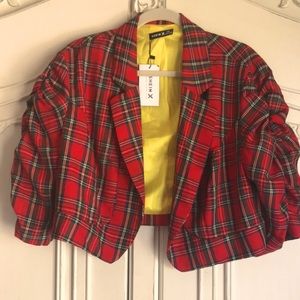 NEW plus size Tartan plaid blazer coat 2x yellow red- crop